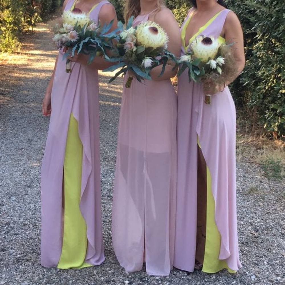 BCBGMaxAzria Asymmetrical Pink and Yellow Dress